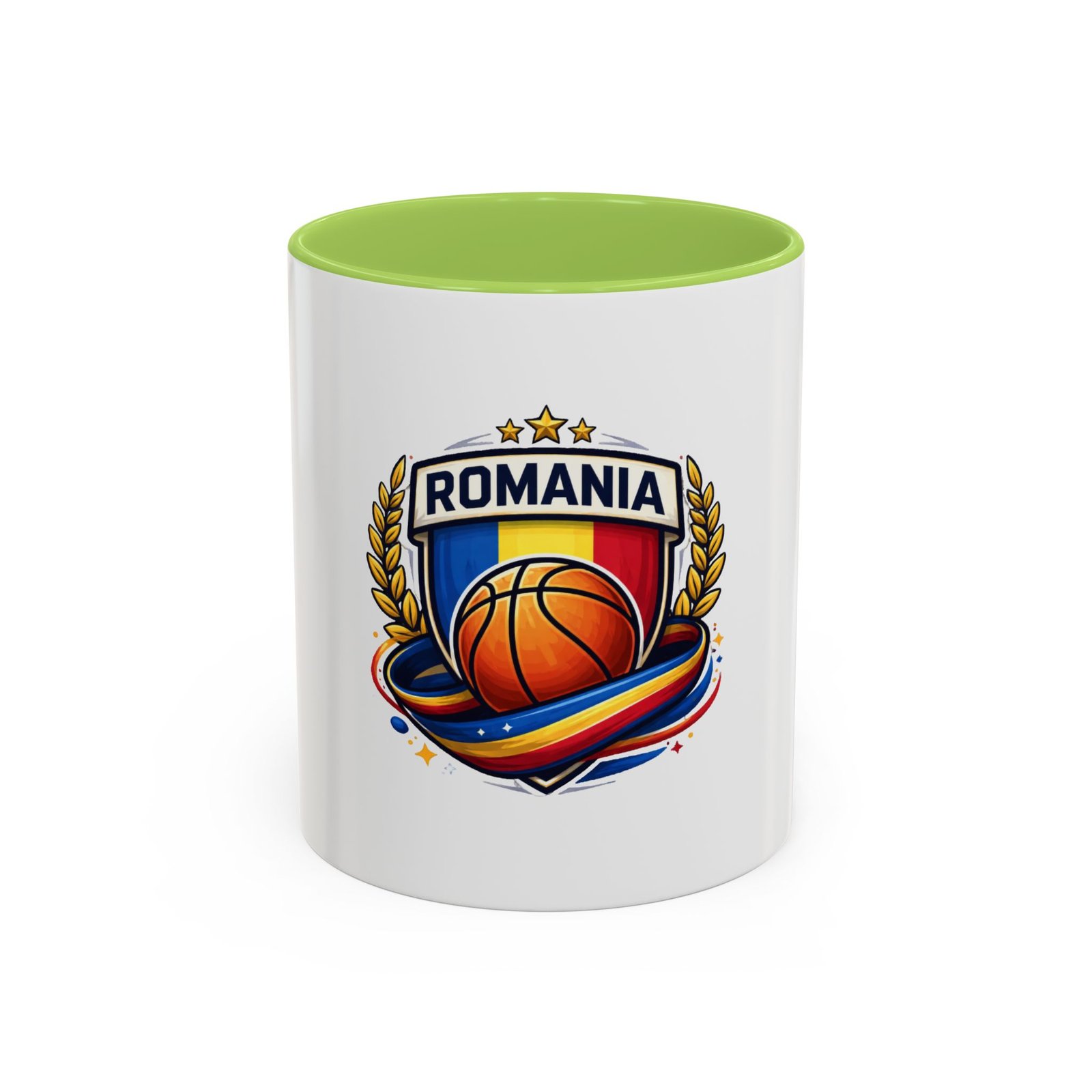 Romania Basketball Crest Accent Mug — 11oz/15oz Coffee Cup - Image 57