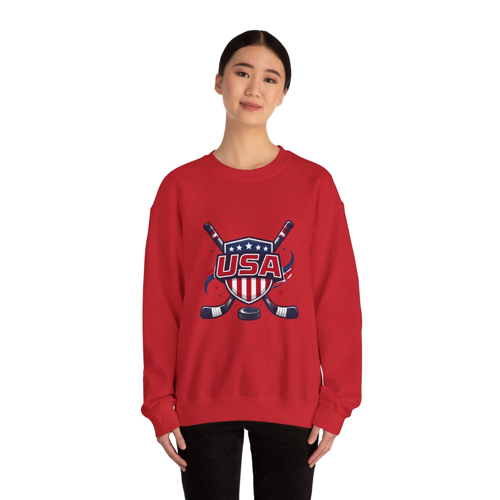 USA Hockey Crewneck Sweatshirt – Patriotic Hockey Logo Pullover - Image 48