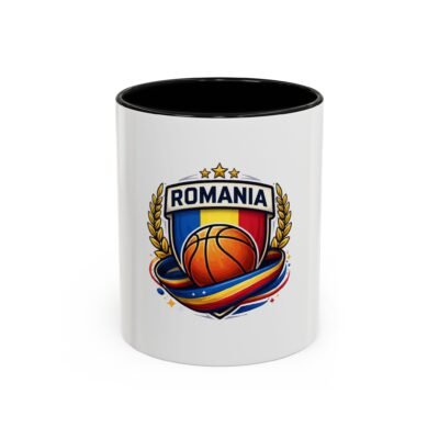 Romania Basketball Crest Accent Mug — 11oz/15oz Coffee Cup