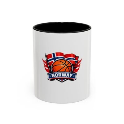 Norway Basketball Accent Coffee Mug – Norwegian Flag & Hoop Design (11/15oz)