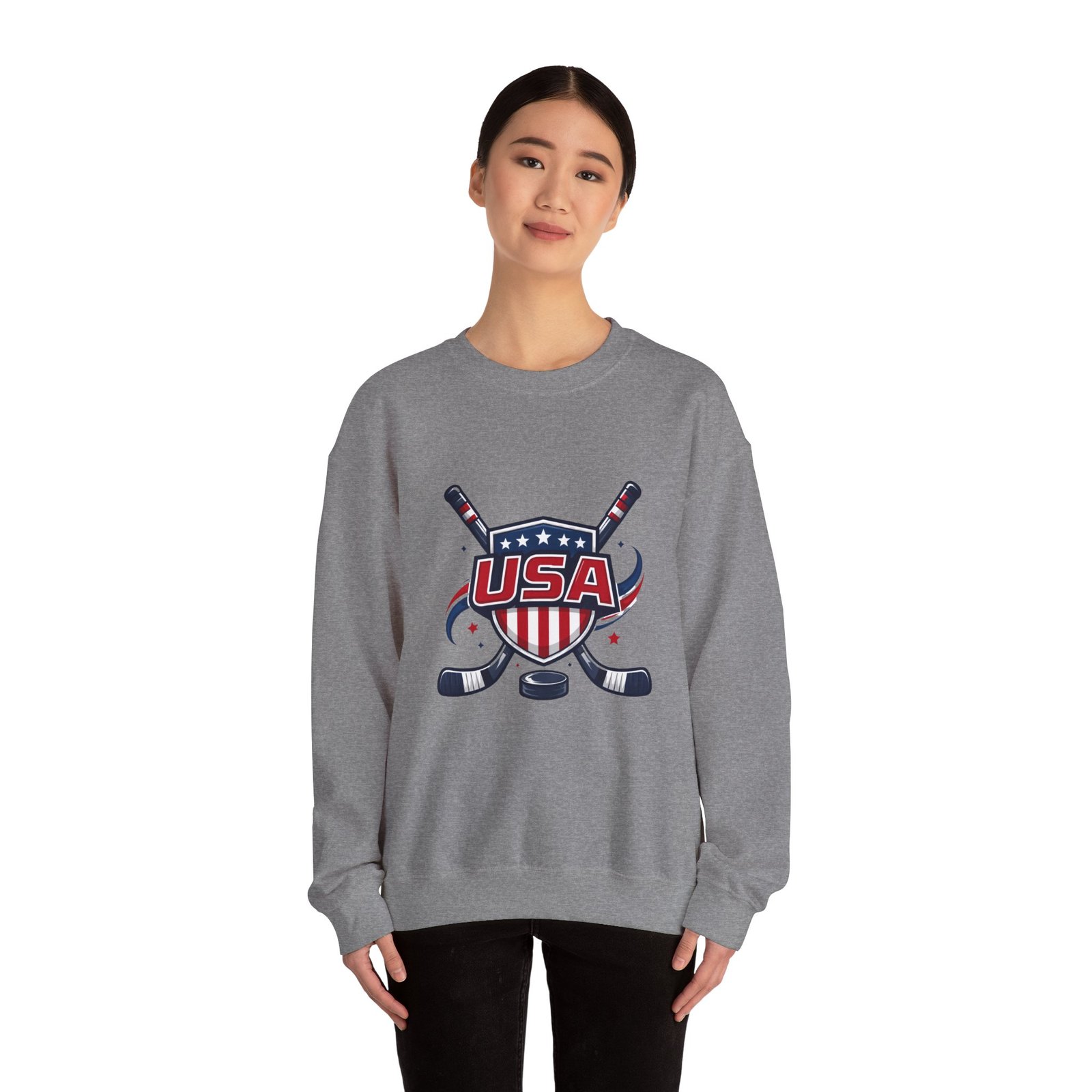 USA Hockey Crewneck Sweatshirt – Patriotic Hockey Logo Pullover - Image 32