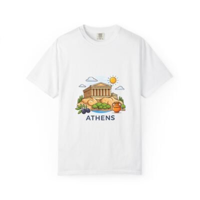 Athens Travel T-Shirt — Parthenon Illustration with Olive & Amphora