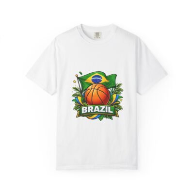 Brazil Basketball Flag T-Shirt — Soccer-Style Crest with Palm Leaves