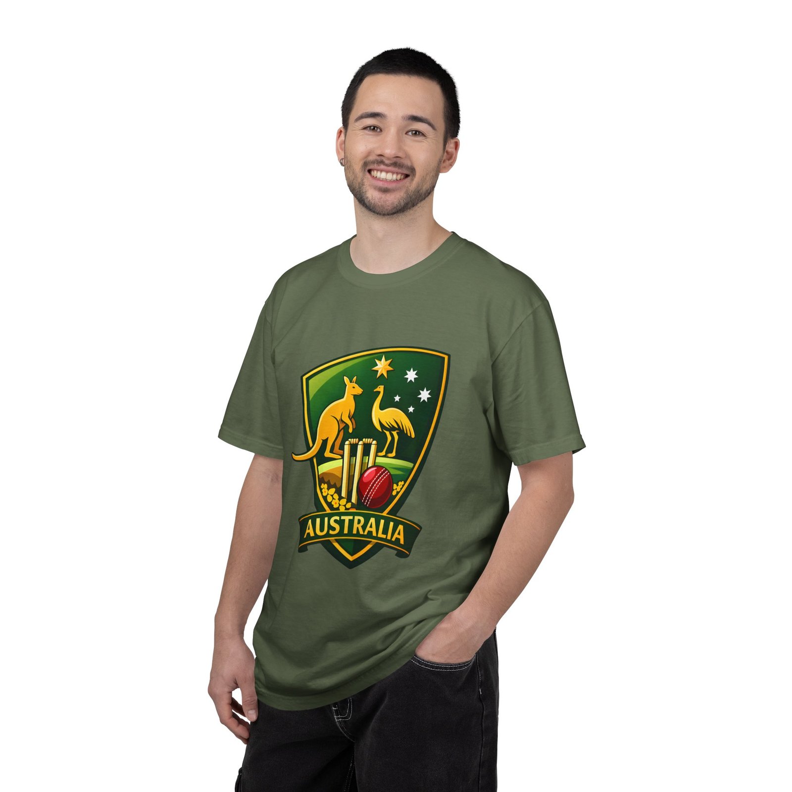 Australia Cricket Shield T-Shirt — Kangaroo & Emu Crest Tee - Image 40