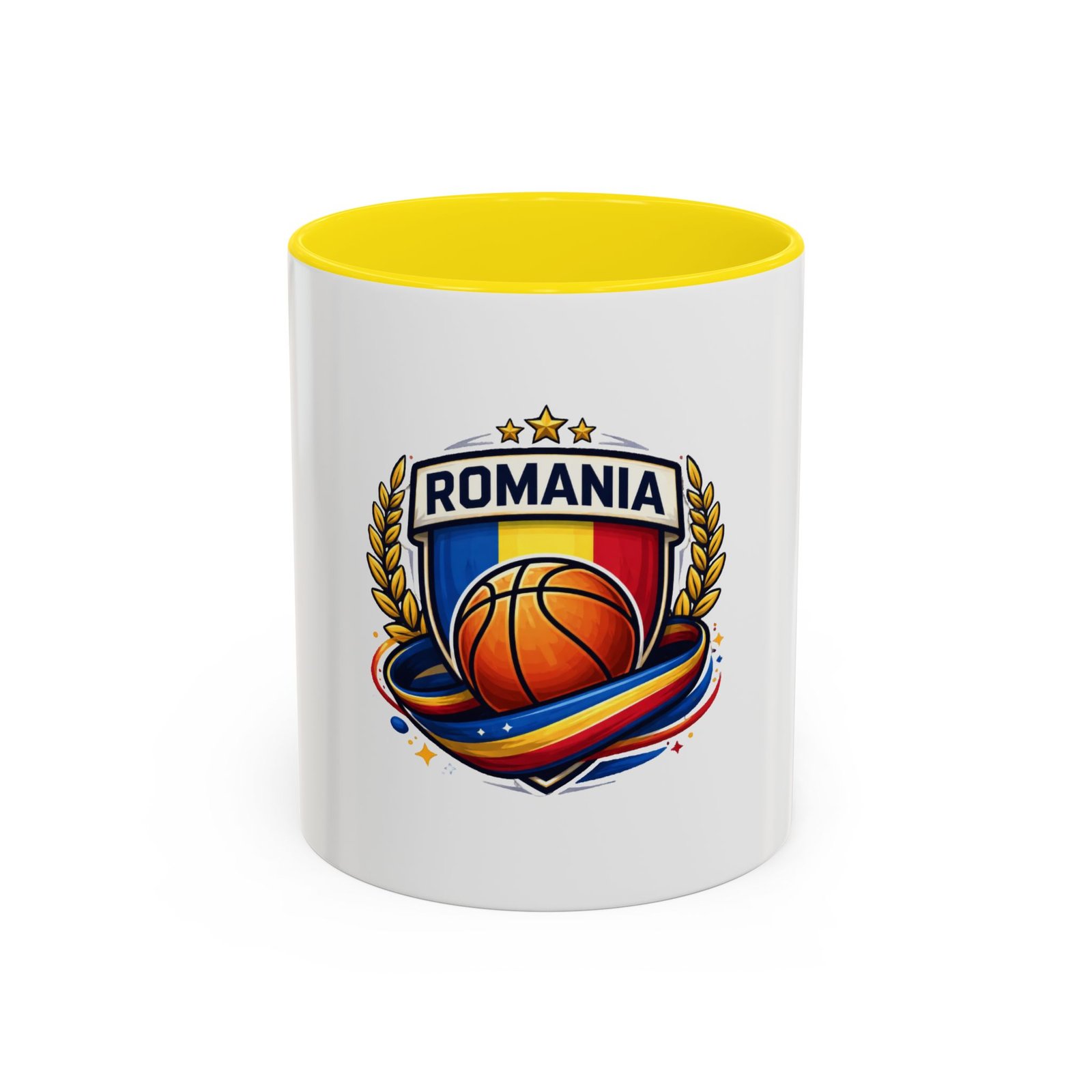 Romania Basketball Crest Accent Mug — 11oz/15oz Coffee Cup - Image 45