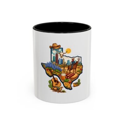 Texas Scene Accent Coffee Mug – Western Cowboy, Guitar & Bluebonnets Design (11/15 oz)