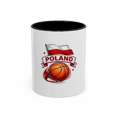 Poland Basketball Accent Coffee Mug — Polish Flag & Basketball Design (11/15oz)