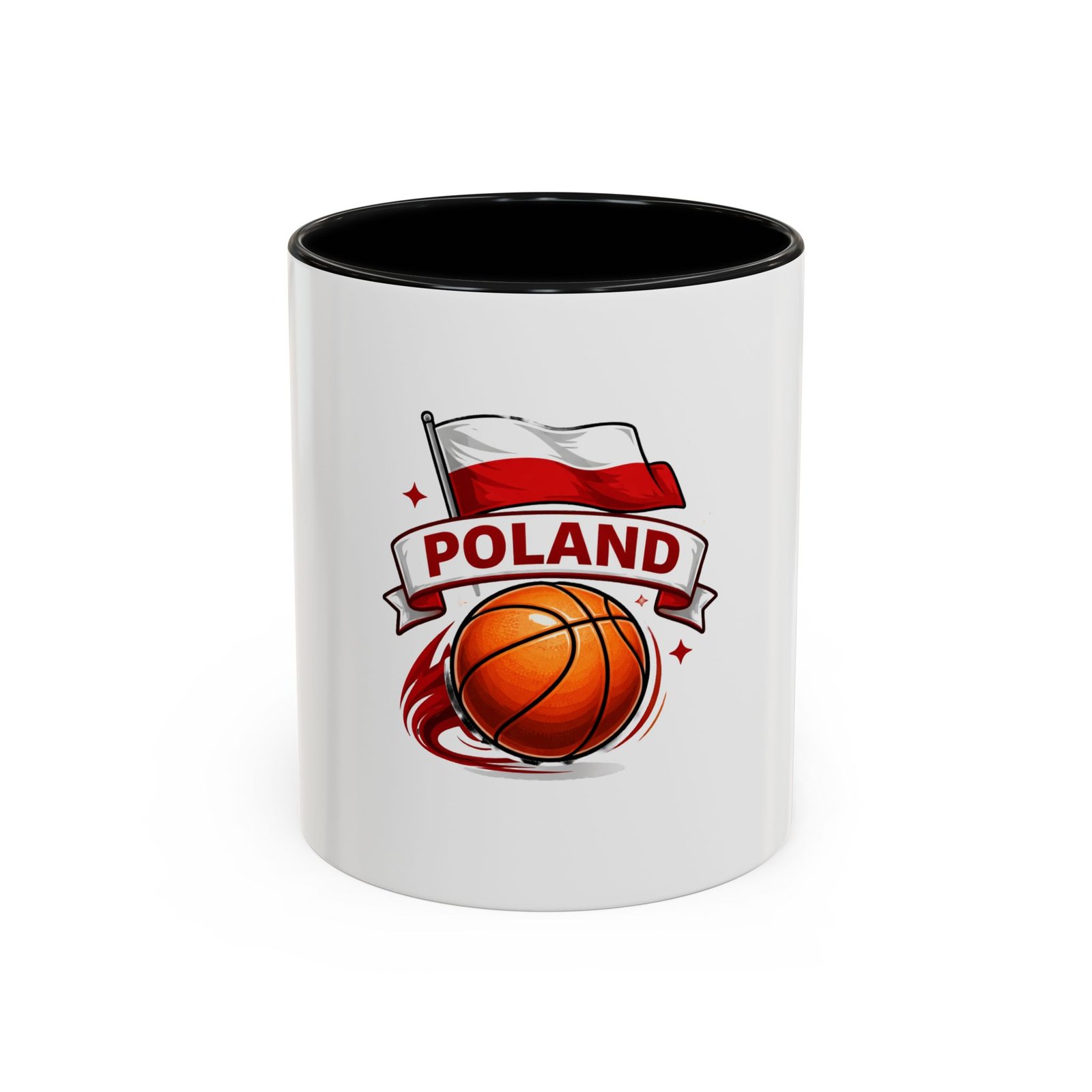 Poland Basketball Accent Coffee Mug — Polish Flag & Basketball Design (11/15oz)