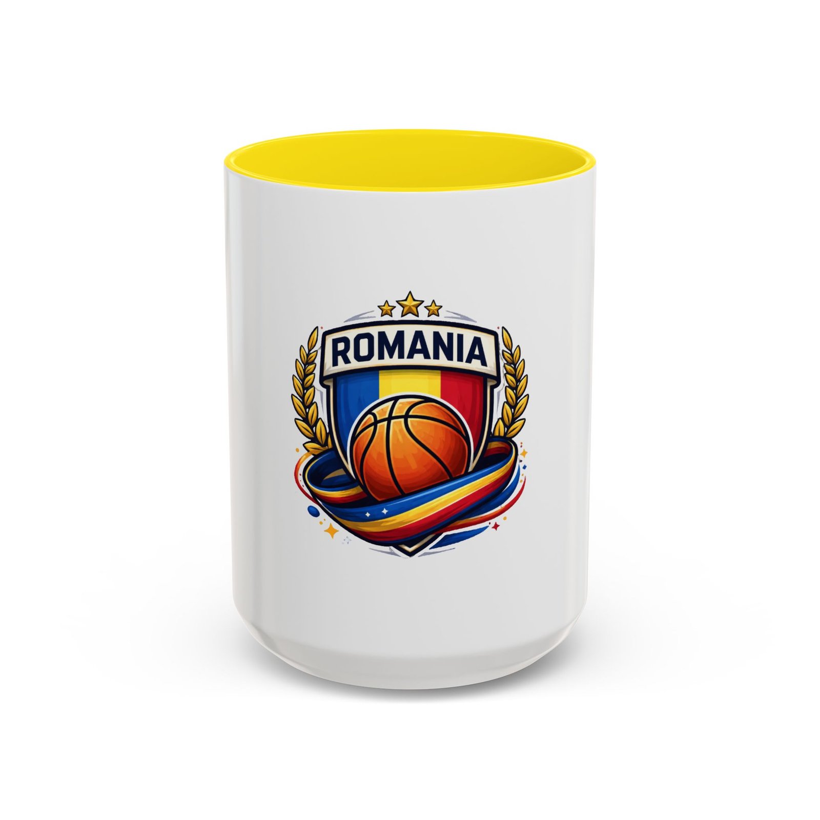 Romania Basketball Crest Accent Mug — 11oz/15oz Coffee Cup - Image 53