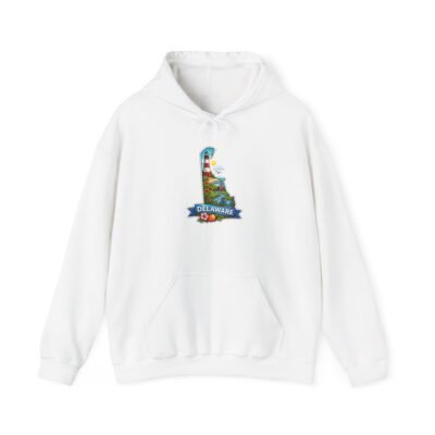 Delaware State Map Hoodie — Colorful Scenic Landmark Design