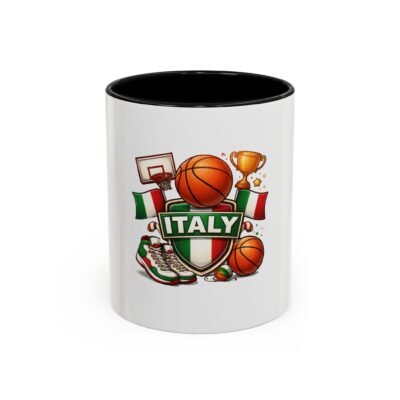 Italy Basketball Coffee Mug — Italian Flag Hoop & Trophy Accent Mug (11/15oz)