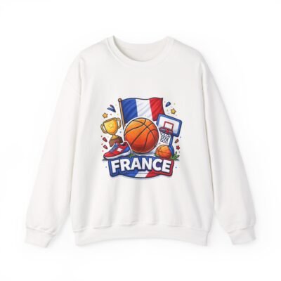 France Basketball Crewneck Sweatshirt — French Flag, Hoop & Trophy Sports Design