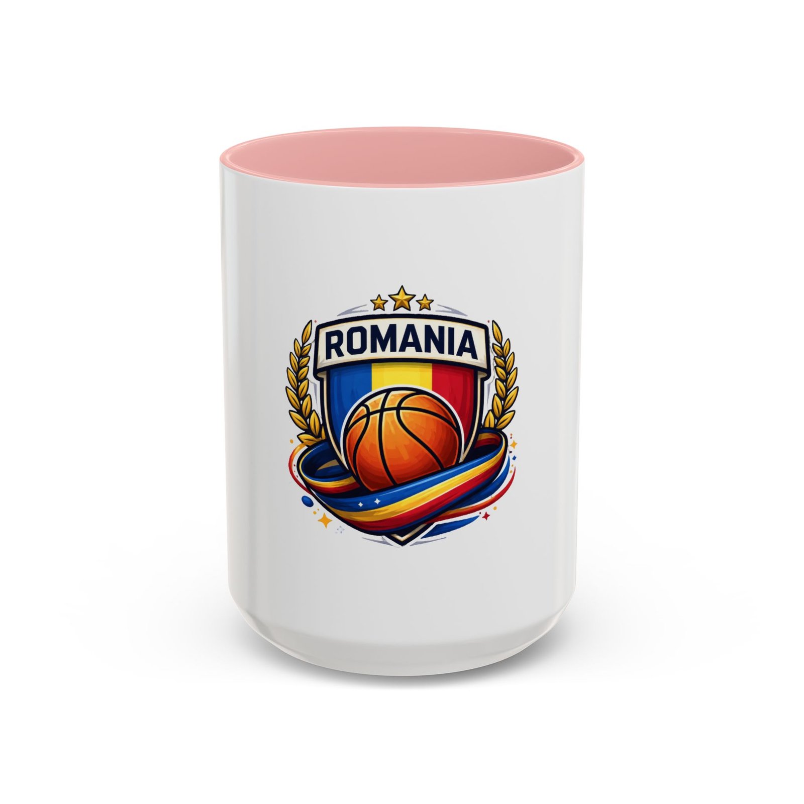 Romania Basketball Crest Accent Mug — 11oz/15oz Coffee Cup - Image 25
