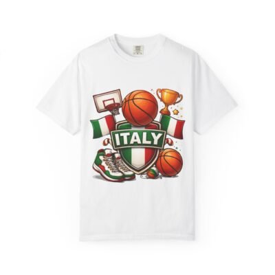 Italy Basketball T-Shirt — Italian Flag, Hoops & Trophy Graphic