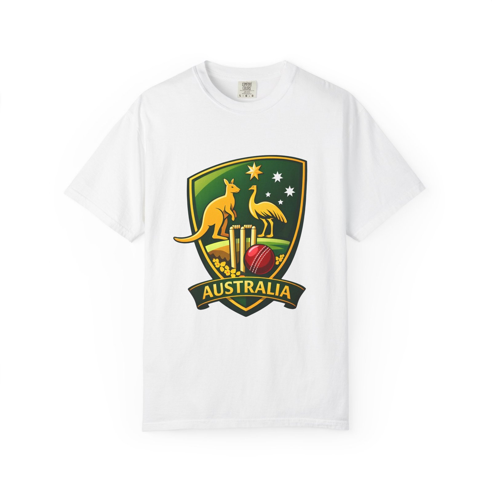 Australia Cricket Shield T-Shirt — Kangaroo & Emu Crest Tee