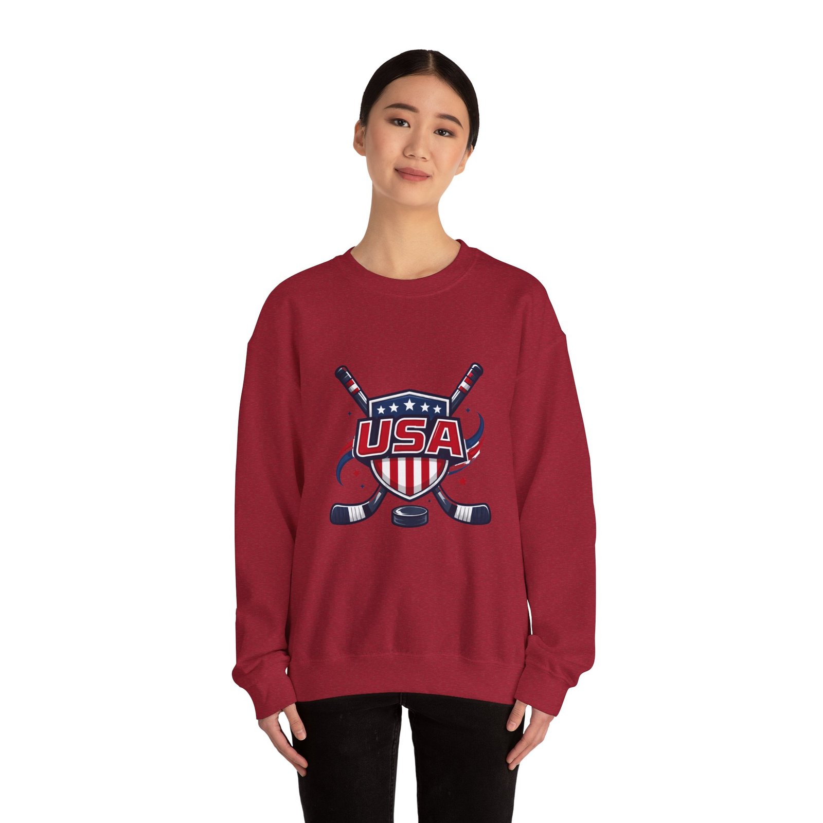 USA Hockey Crewneck Sweatshirt – Patriotic Hockey Logo Pullover - Image 52