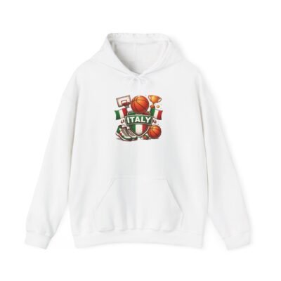 Italy Basketball Hoodie — Italian Flag Sports Crewneck with Ball, Hoop & Trophy Design