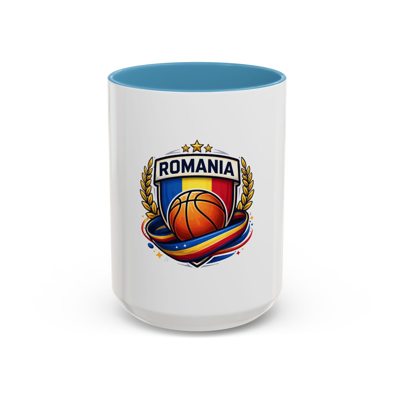 Romania Basketball Crest Accent Mug — 11oz/15oz Coffee Cup - Image 37