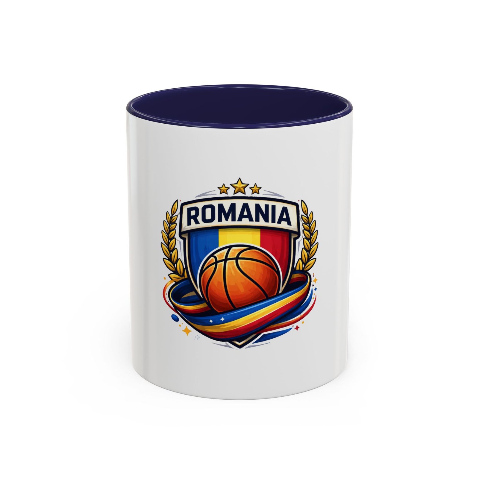 Romania Basketball Crest Accent Mug — 11oz/15oz Coffee Cup - Image 5