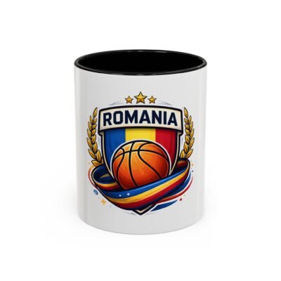 Romania Basketball Accent Coffee Mug – Romanian Flag Hoop Design (11/15oz)