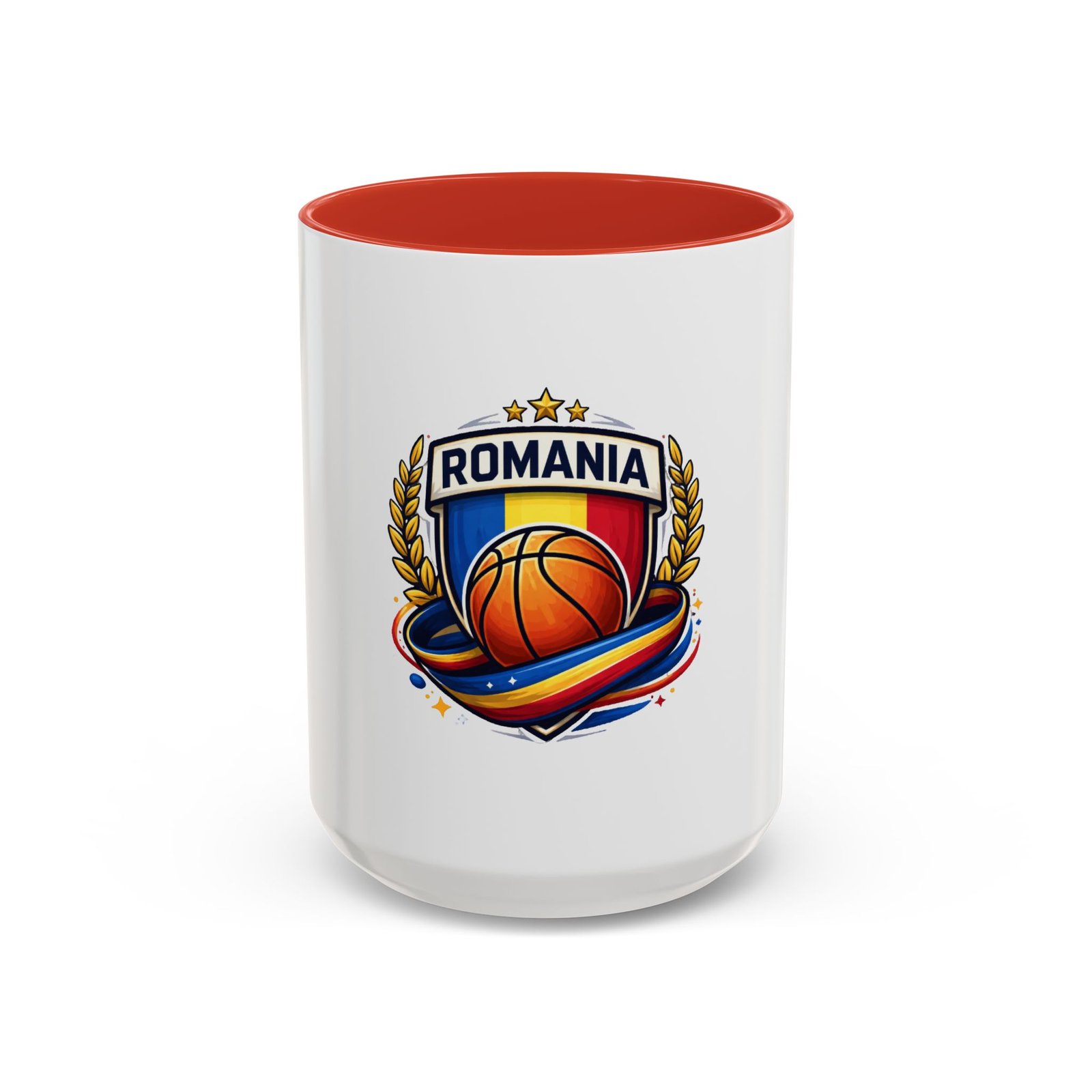 Romania Basketball Crest Accent Mug — 11oz/15oz Coffee Cup - Image 29