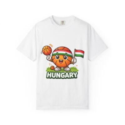 Hungary Basketball Cartoon T-Shirt — Cute Basketball Mascot with Hungarian Flag