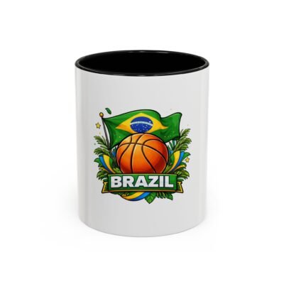 Brazil Basketball Accent Mug — Brazil Flag & Basketball Coffee Cup (11/15oz)