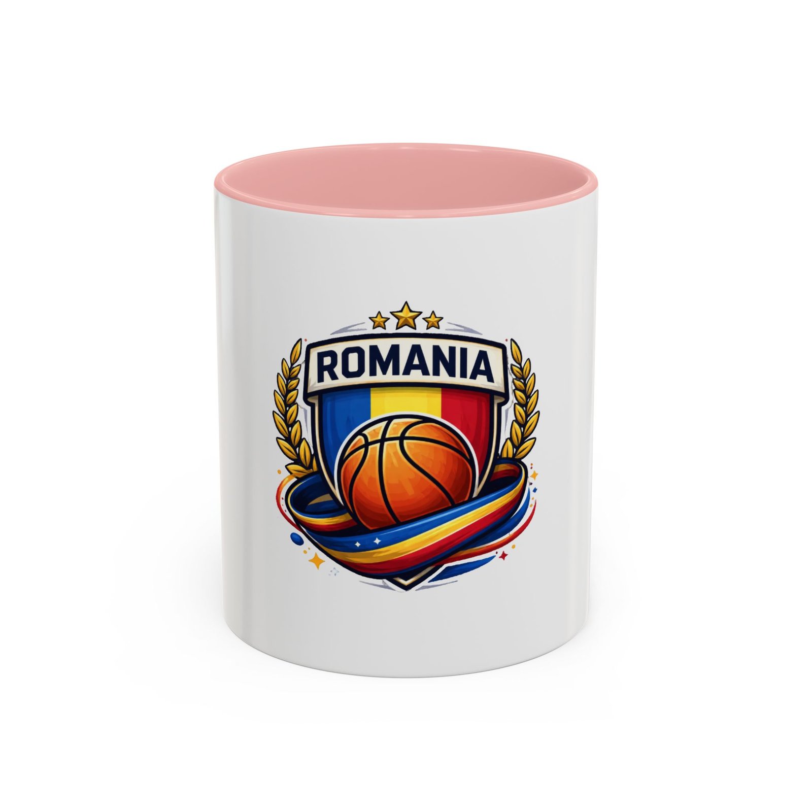 Romania Basketball Crest Accent Mug — 11oz/15oz Coffee Cup - Image 9