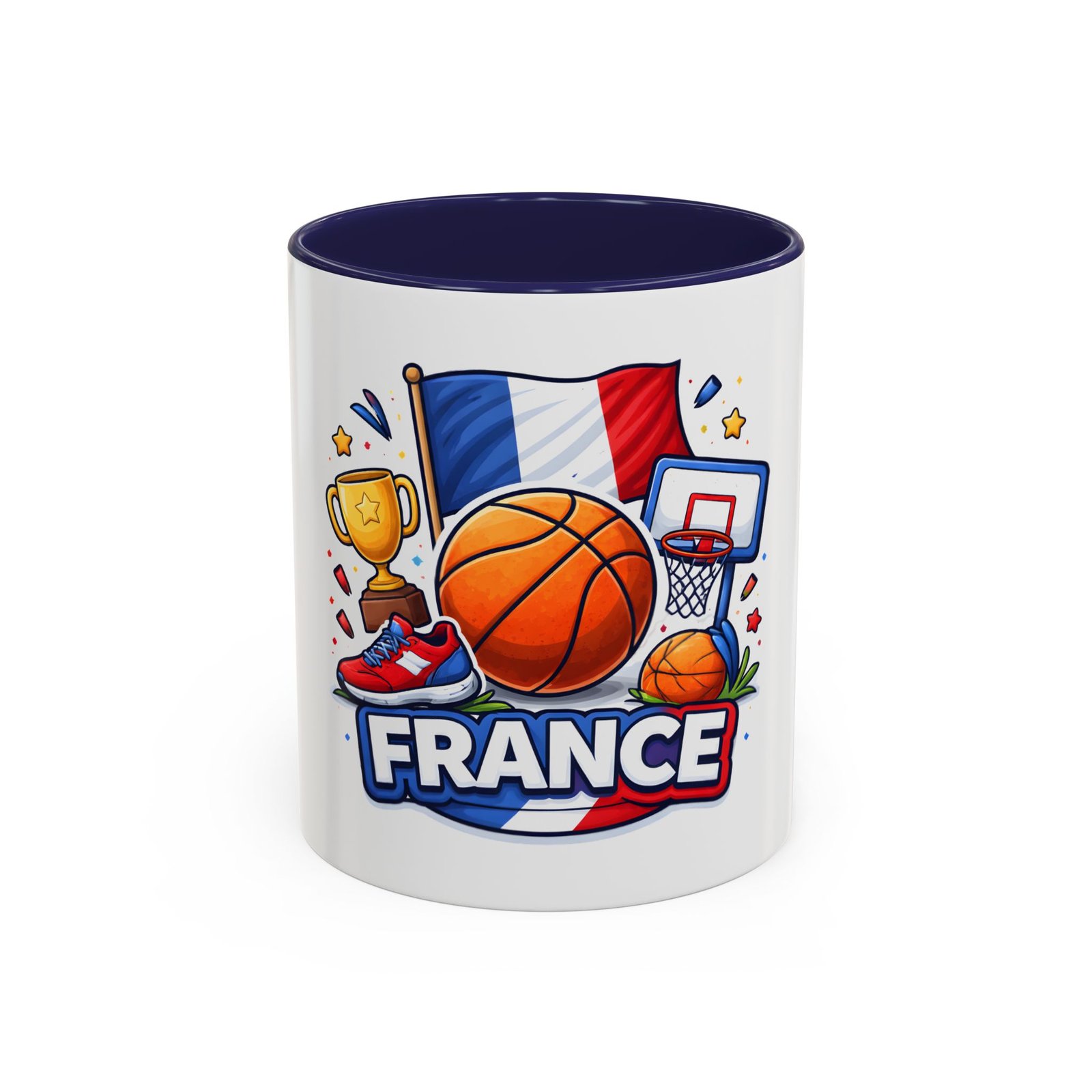 France Basketball Coffee Mug — French Flag, Basketball, Trophy Design (11/15 oz) - Image 5