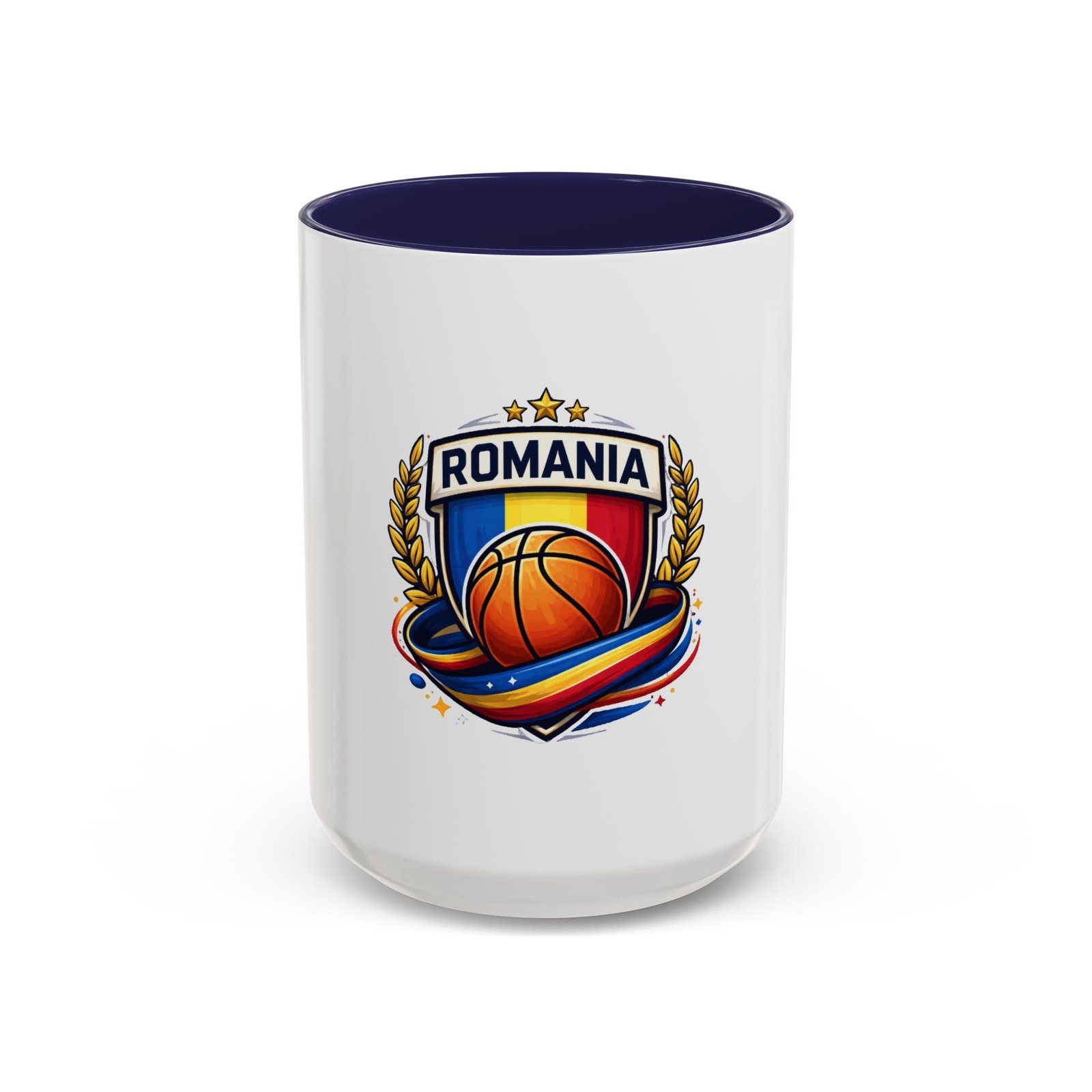 Romania Basketball Crest Accent Mug — 11oz/15oz Coffee Cup - Image 21