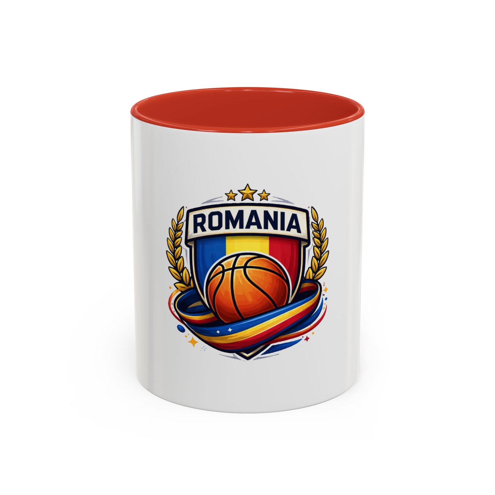 Romania Basketball Crest Accent Mug — 11oz/15oz Coffee Cup - Image 13