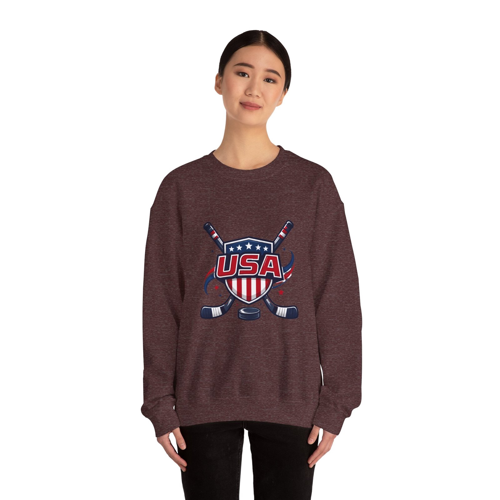 USA Hockey Crewneck Sweatshirt – Patriotic Hockey Logo Pullover - Image 16