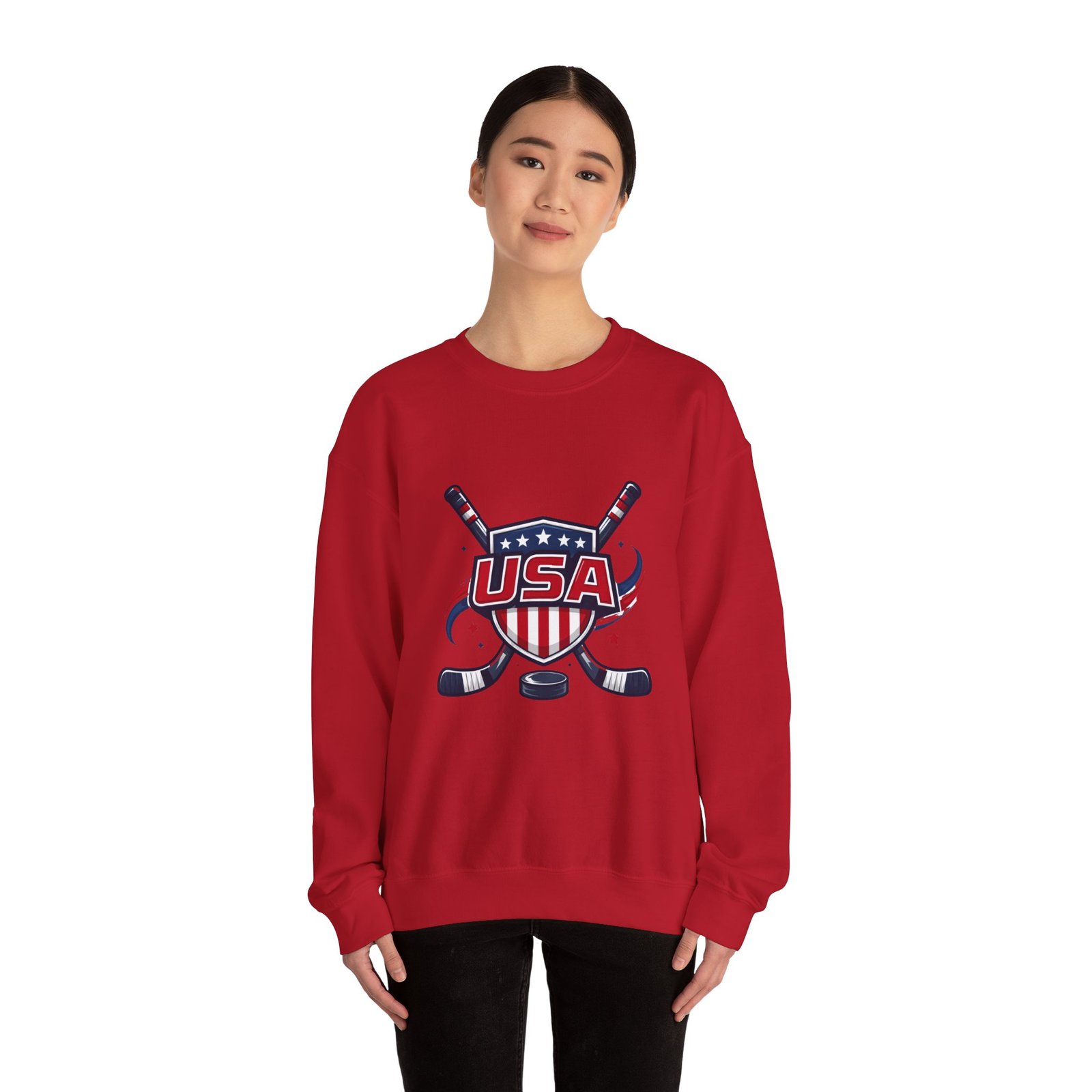 USA Hockey Crewneck Sweatshirt – Patriotic Hockey Logo Pullover - Image 56