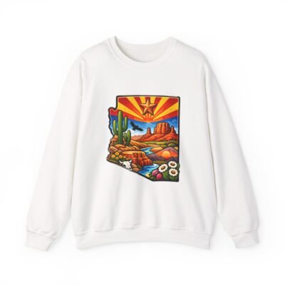 Arizona Desert Landscape Crewneck Sweatshirt — Retro Cactus Sunset Design