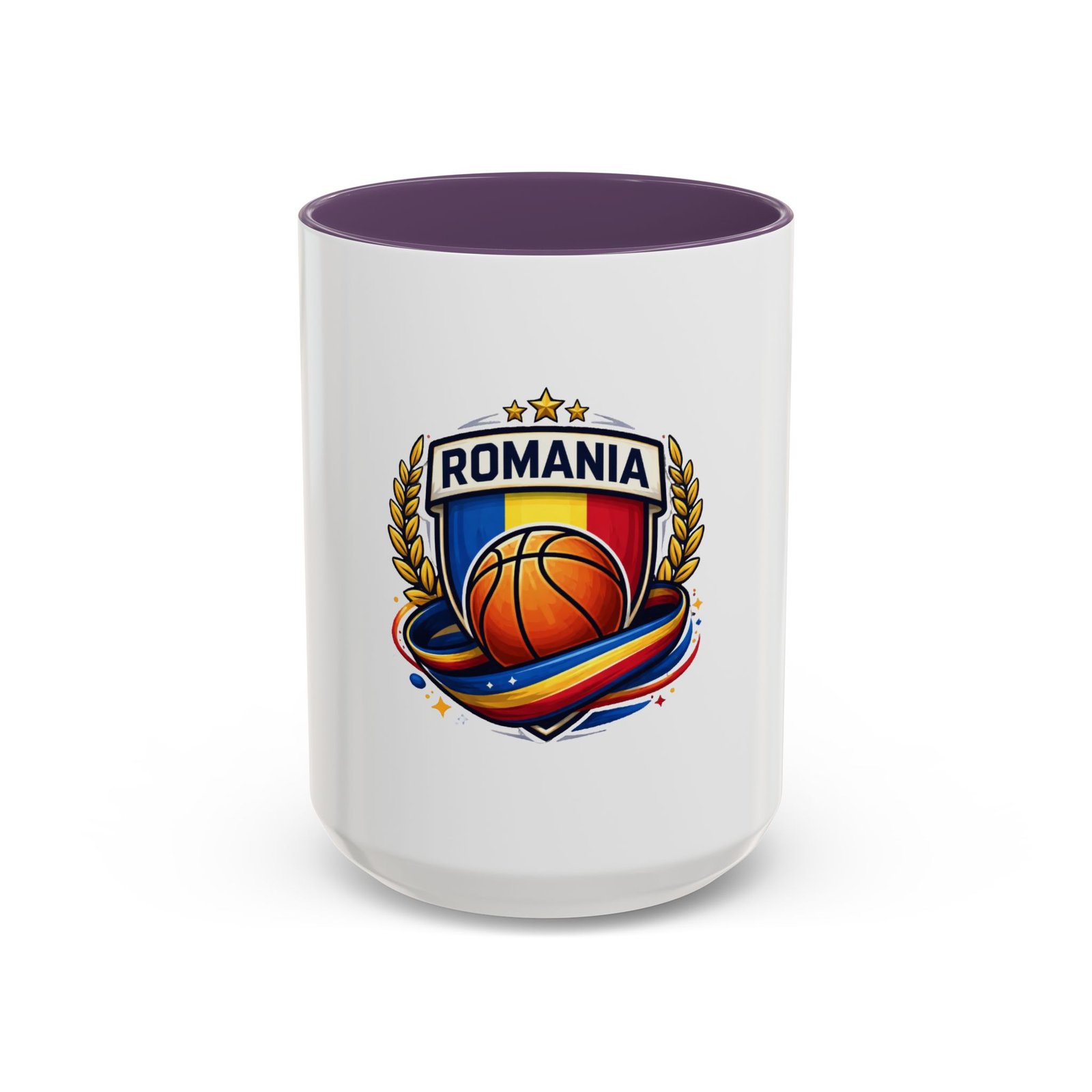 Romania Basketball Crest Accent Mug — 11oz/15oz Coffee Cup - Image 65