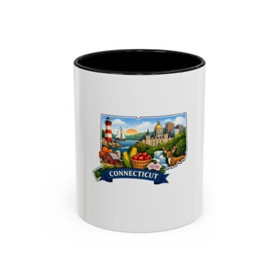 Connecticut Scenic Accent Coffee Mug — State Map Design (11/15 oz)