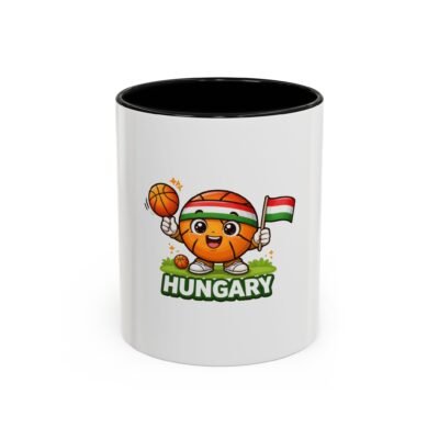 Hungary Basketball Mascot Accent Coffee Mug — Cute National Flag Basketball Gift (11/15oz)