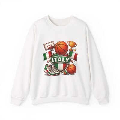 Italy Basketball Crewneck Sweatshirt - Italian Flag Hoops, Trophy & Sneakers Design