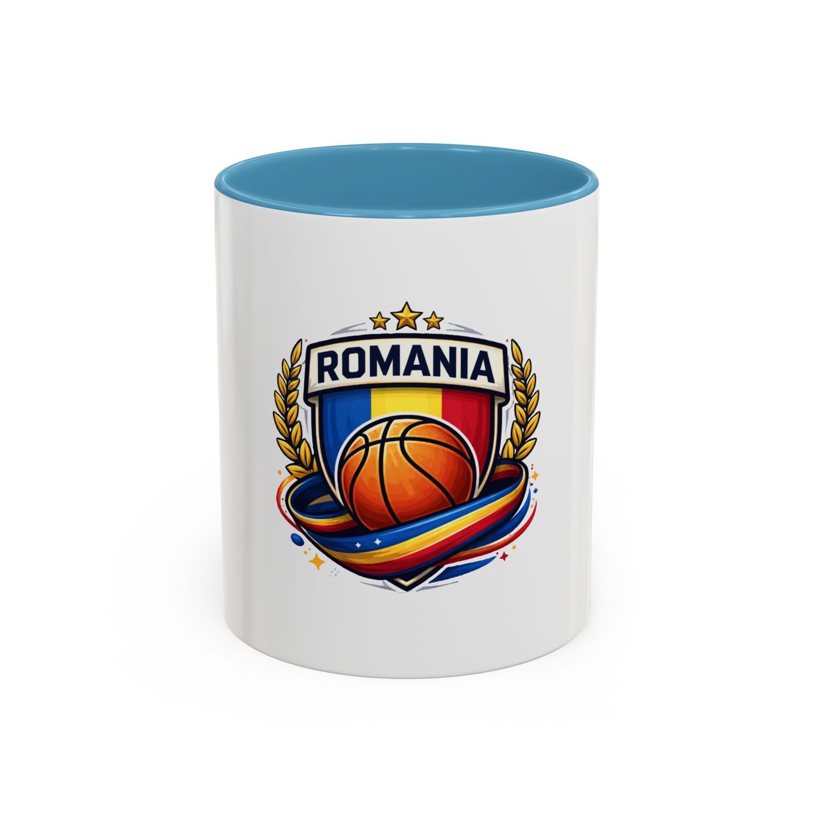 Romania Basketball Crest Accent Mug — 11oz/15oz Coffee Cup - Image 33
