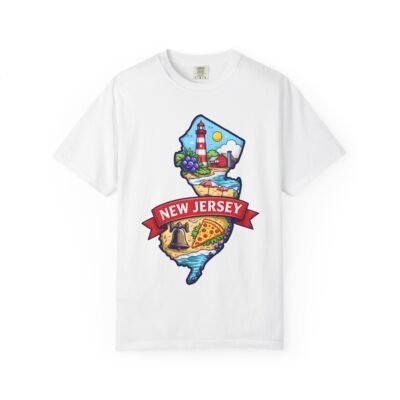 New Jersey State Graphic T-Shirt — Lighthouse, Pizza & Shoreline Travel Tee