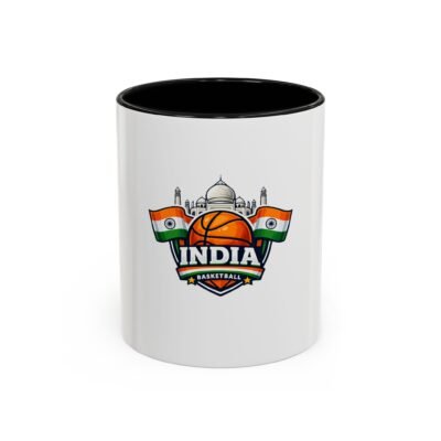 India Basketball Accent Coffee Mug — Taj Mahal & Flag Sports Coffee Cup (11/15oz)