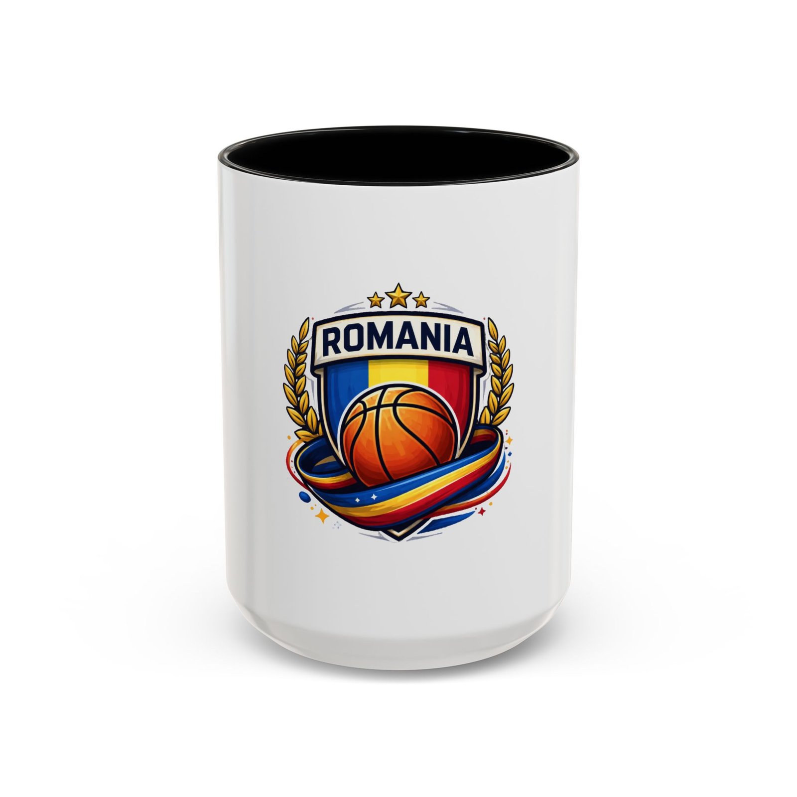 Romania Basketball Crest Accent Mug — 11oz/15oz Coffee Cup - Image 17