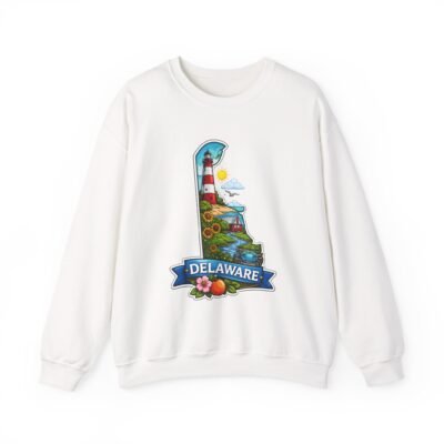 Delaware State Map Crewneck Sweatshirt — Scenic Lighthouse & Coastal Icons