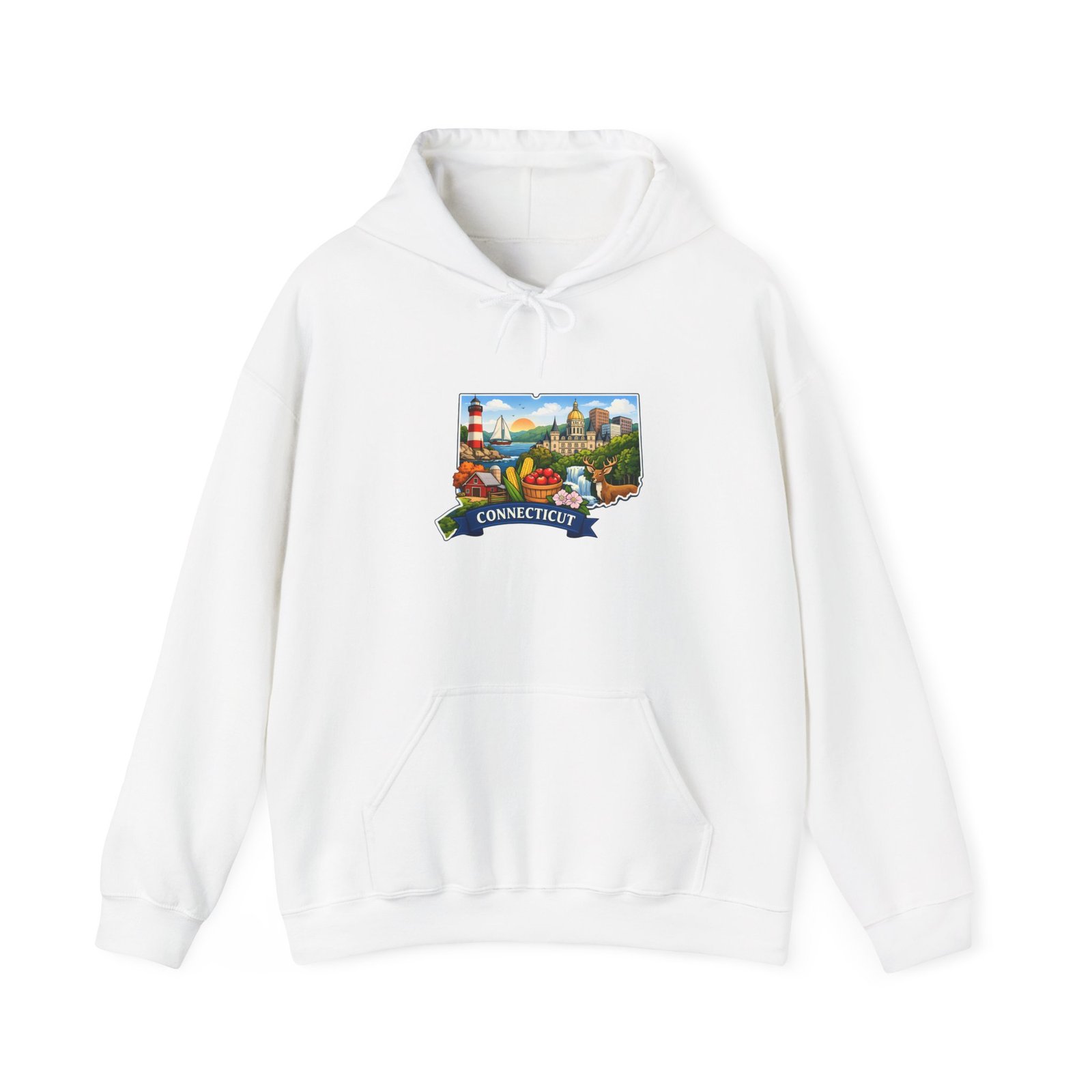 Connecticut Scenic Hoodie — State Map & Landmarks Sweatshirt