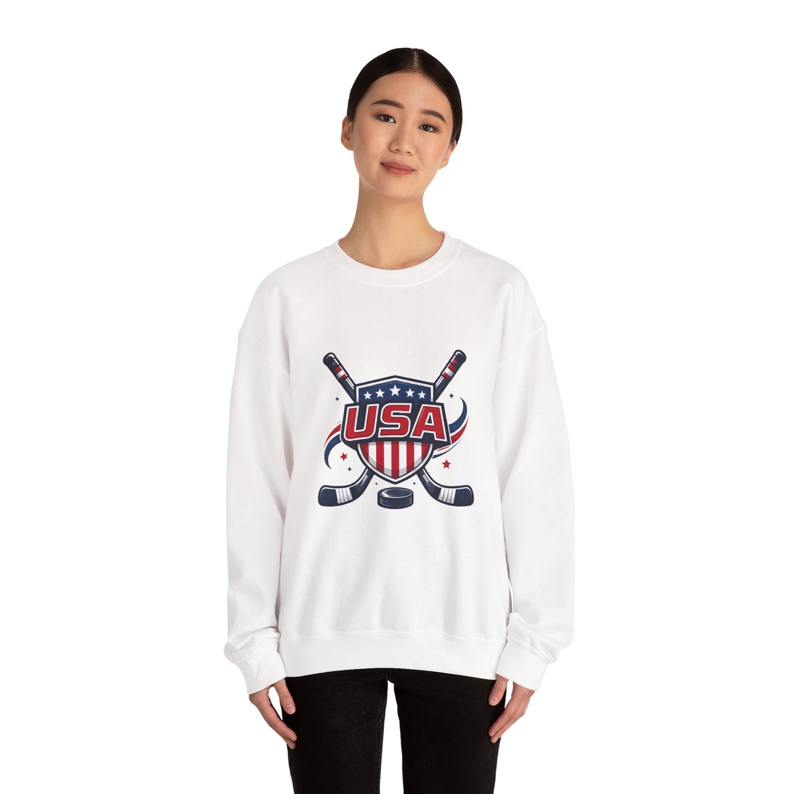 USA Hockey Crewneck Sweatshirt – Patriotic Hockey Logo Pullover - Image 4