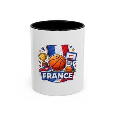France Basketball Accent Mug — French Flag, Hoop & Trophy Coffee Cup (11/15oz)