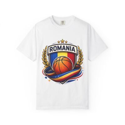 Romania Basketball Crest T-Shirt — Romanian Flag Basketball Fan Tee