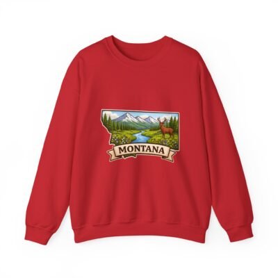 Montana Scenic Crewneck Sweatshirt — Mountain, River & Elk Graphic