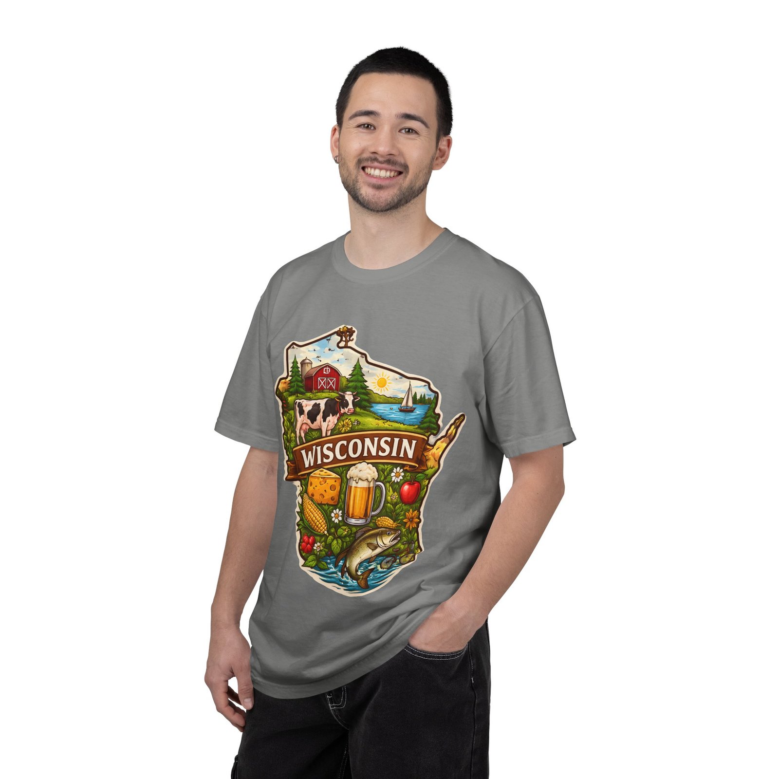 Wisconsin State Map T-Shirt — Dairy, Beer & Lake Life Graphic Tee - Image 54