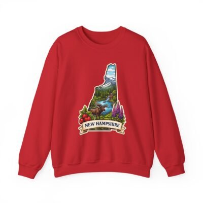 New Hampshire State Outline Crewneck Sweatshirt — Scenic Mountains, Lakes & Wildflowers